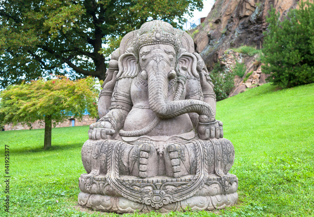 Ganesha statue in a beautiful mountain garden