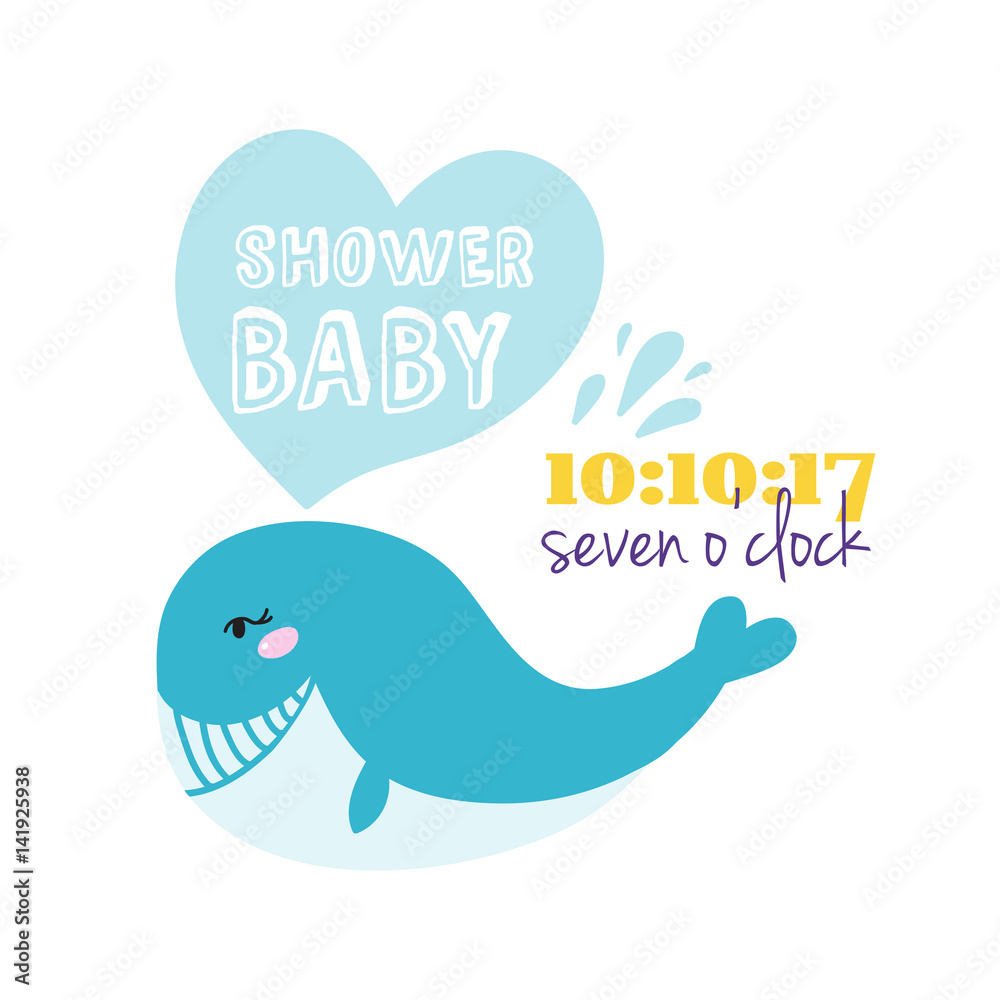 Naklejka premium Baby shower badge happy mothers day insignias blue whale sticker stamp icon frame and card design doodle vintage hand drawn element vector illustration.