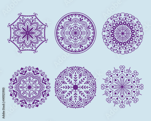 Henna tattoo mehndi flower template doodle ornamental lace decorative element...