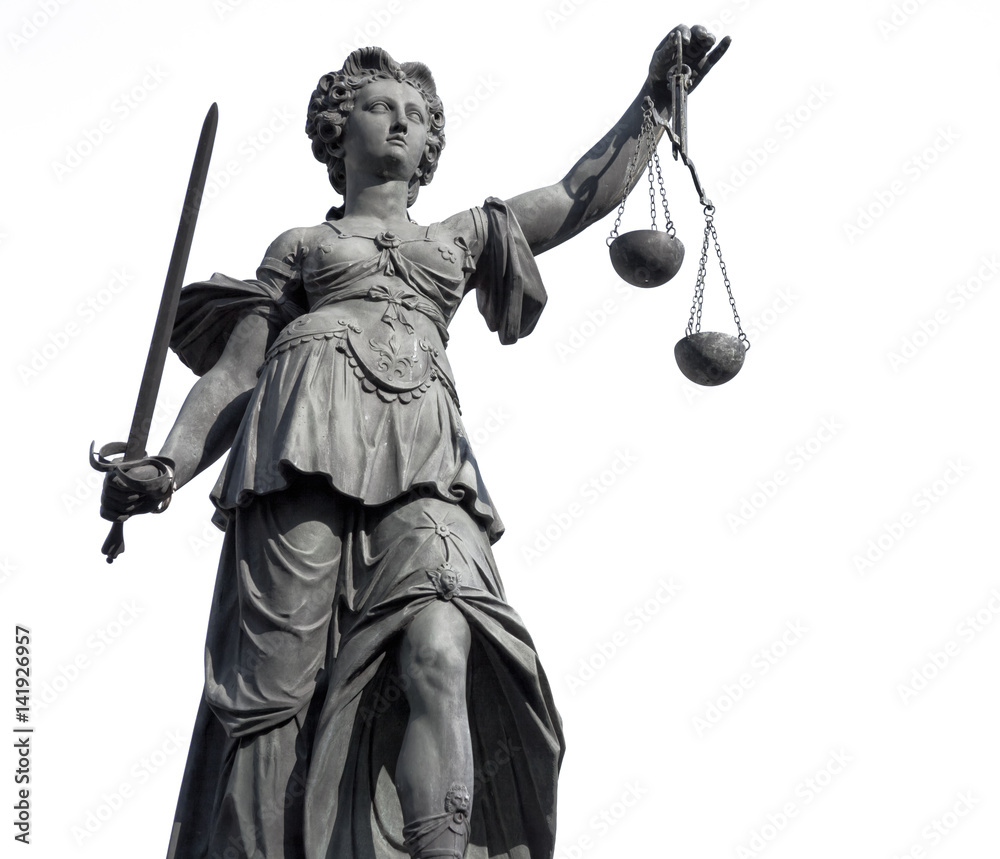Statue of Lady Justice, isolated on white
