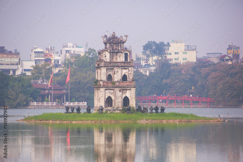 View of Vietnam capital city, Hanoi with traditional vietnamese architecture