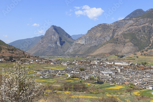 ShiGu village near Lijiang, aerial view. ShiGu is in Yunnan, China, and was part of the South Silk Road or ChaMa GuDao photo