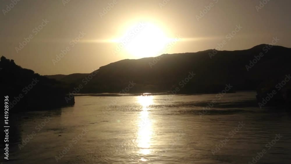 View of Nile river and surrounding at sunset View of Nile river and surrounding at sunset