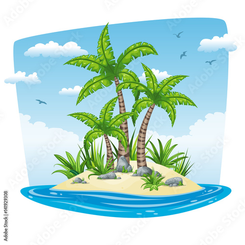Illustration of a tropical isle landscape