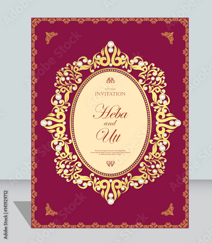Wedding or invitation card  vintage style  with  crystals  abstarct pattern background  ,vector element eps10 illustration,indian,islam,wedding,invitation