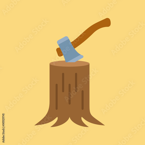 The ax stuck in a tree stump icon