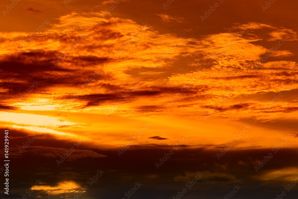 sky red in sunset and  cloud, beautiful colorful evening nature space for add text