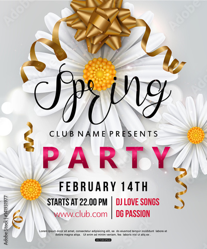Spring party flyer chamomile flower