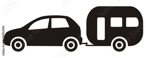 car and trailer, black silhouette, vector icon