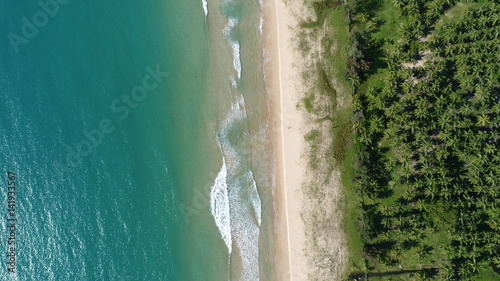 Fototapeta Naklejka Na Ścianę i Meble -  Tropical beach with sea and palm taken from drone.