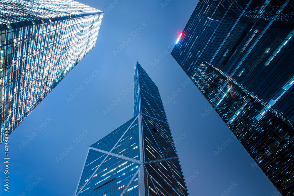 Skyscrapers from a low angle view in city of China.