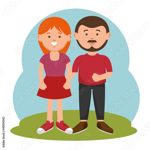 parent couple avatars characters vector illustration design