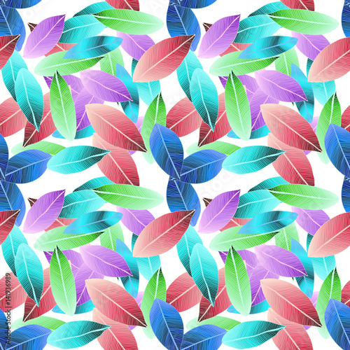 Seamless pattern with red autumn leaves on white frozen background. Fall theme. Foliage