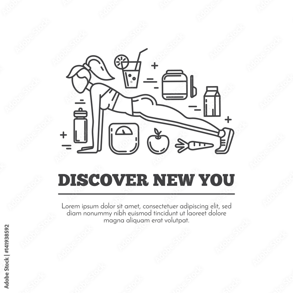 Healthy fitness lifestyle lineart concept