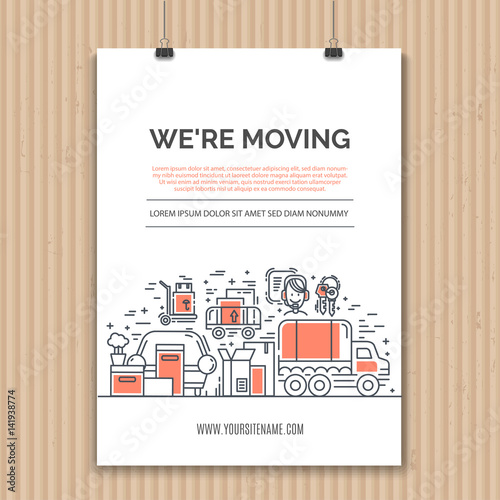 Moving and delivery template with line icons