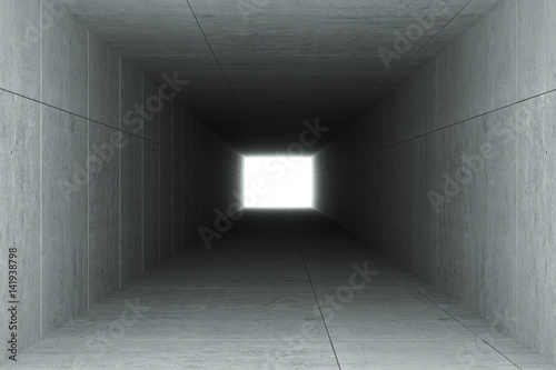 3d rendering   illustration of Abstract square cement concrete tunnel interior light at the end of tunnel  go to success concept  abstract tunnel background