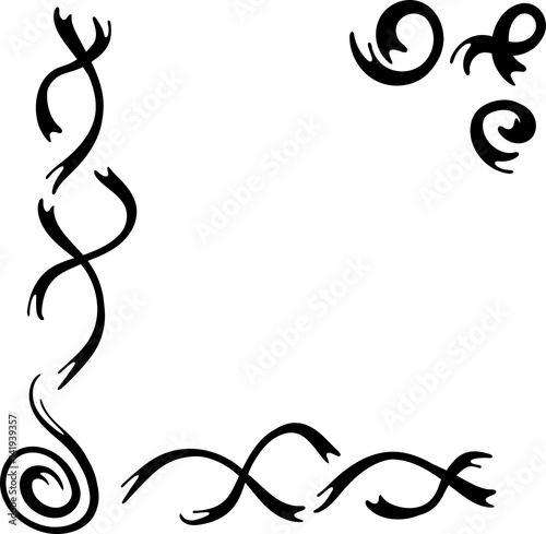Collection of handdrawn borders made with brush and ink. Unique swirls and dividers for your design. Ink borders.