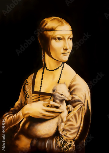 Fotografia Unfinised reproduction in process of painting Lady with an Ermine by Leonardo da Vinci