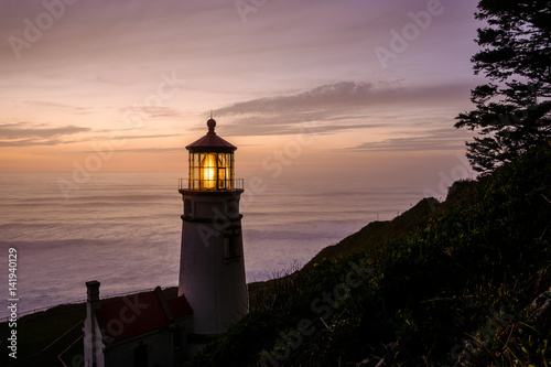 Heceta Head Lighthouse at sunset, built in 1892