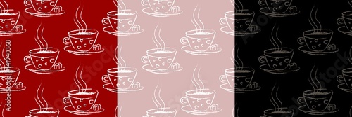 seamless background with a hot drink in a mug in hand drawn style