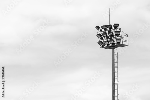 High searchlight on the football field - black and white