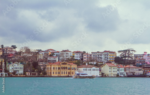 View of Istanbul and Bosphorus, Turkey. Sea front town houses © allenkayaa