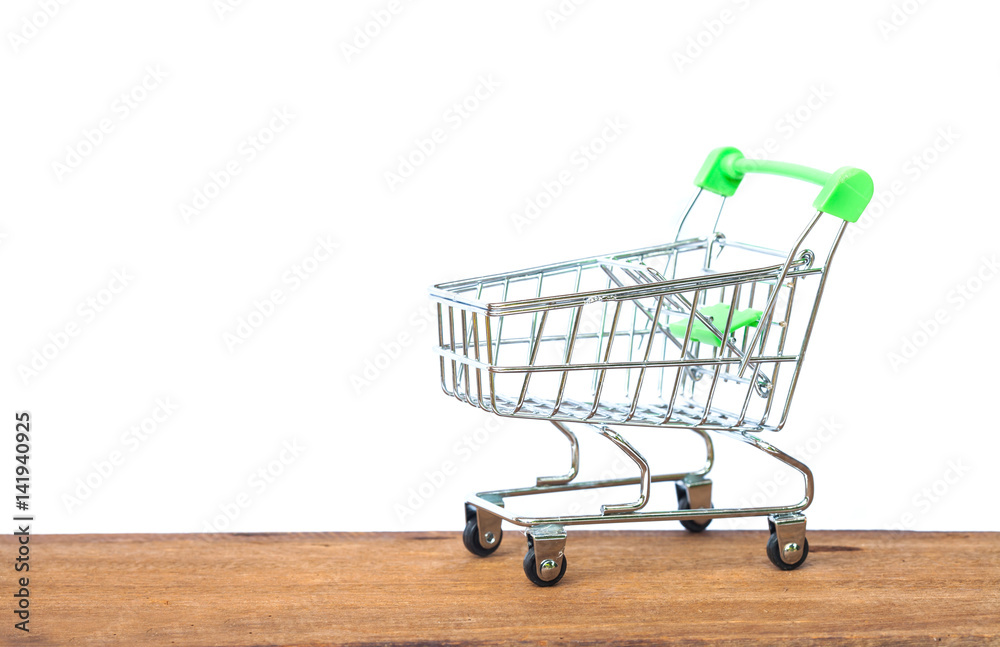 shopping cart or trolley on wood