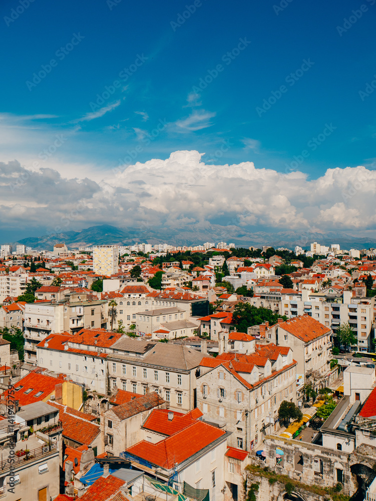Split, old town, Croatia. View from the tower-bell tower to the whole city from above.