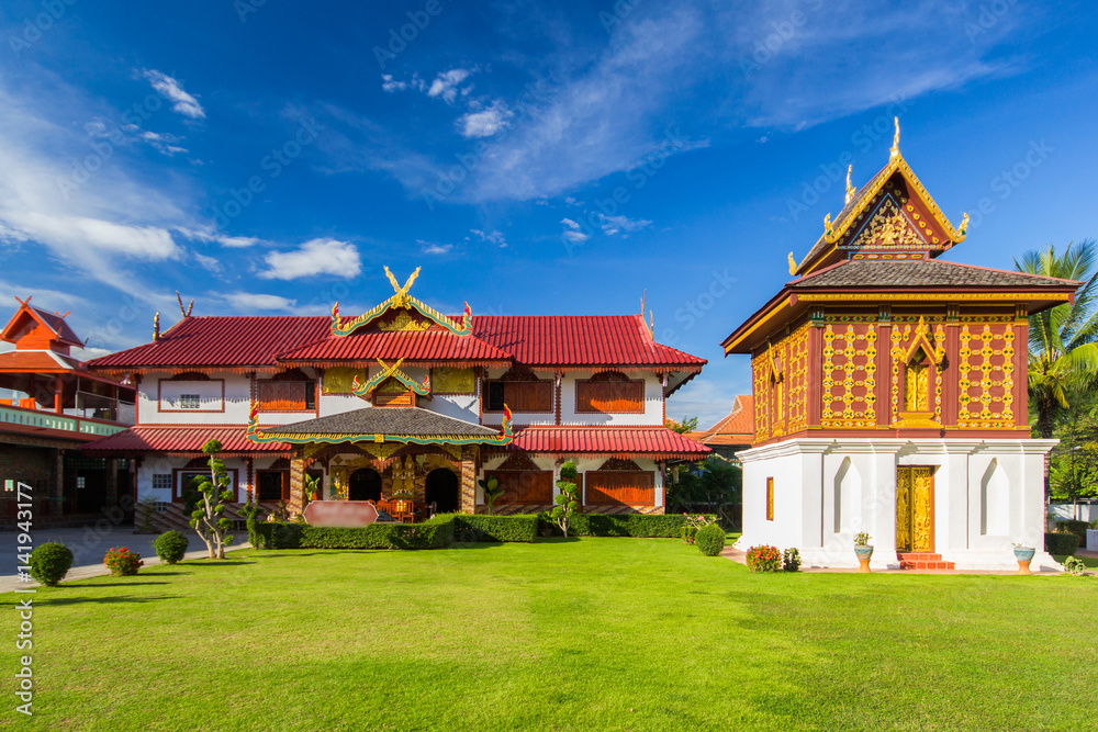 Temple in north of Thailand, the left is library of Buddhist Scriptures. Buddhist temple of Wat Huakuang, Nan province, Thailand