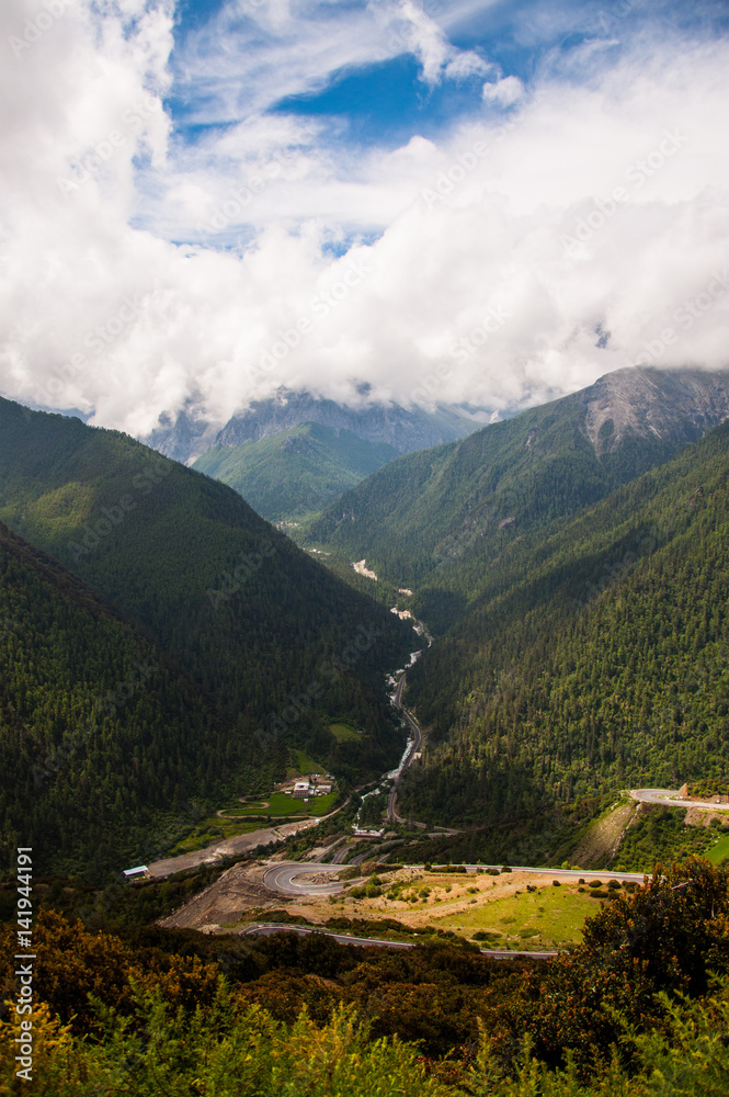 A river in the valley and beautiful landscape in China