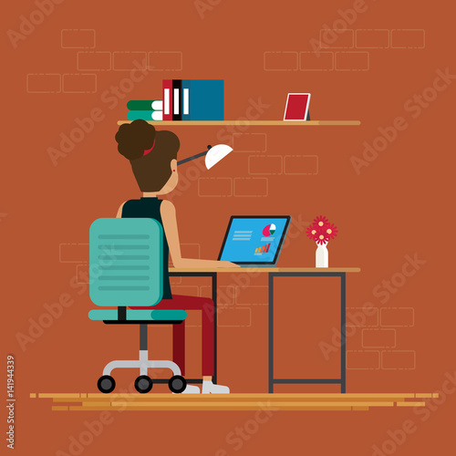 Women working in room at office,Vector illustration