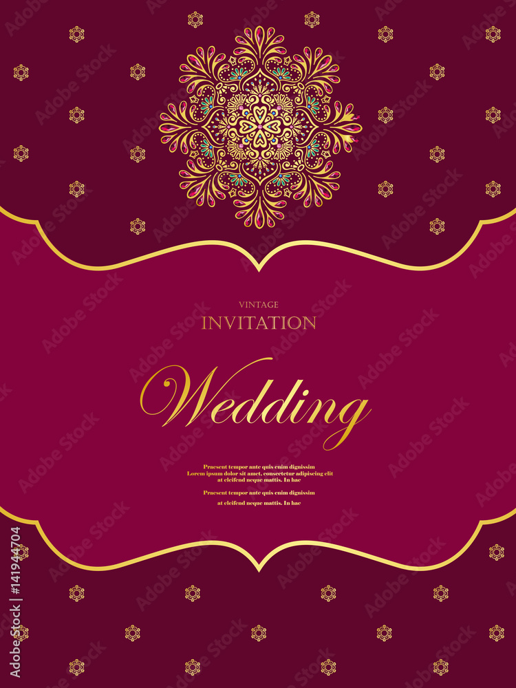 Wedding or invitation card  vintage style  with  crystals  abstarct pattern background  ,vector element eps10 illustration,indian,islam,wedding,invitation