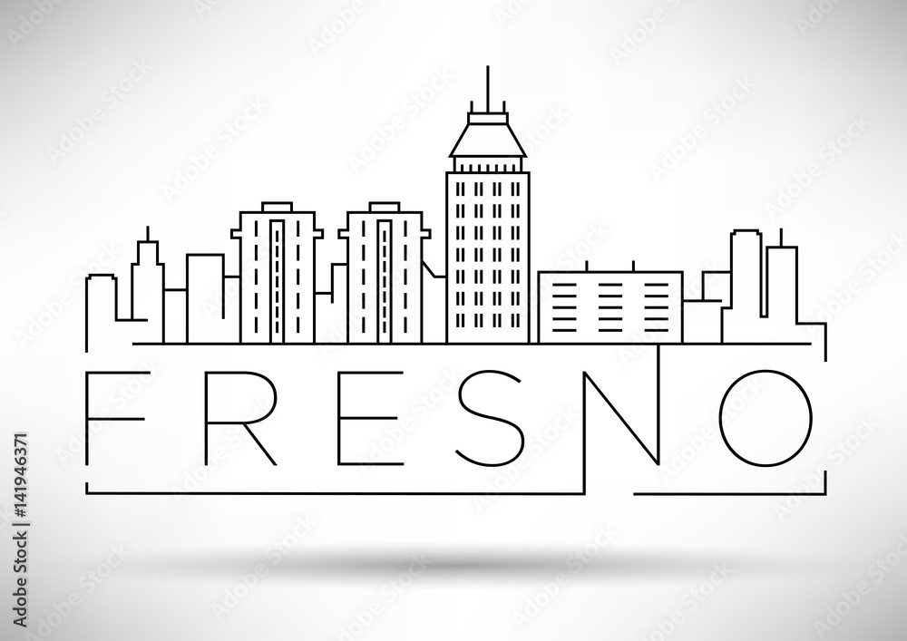Fototapeta Minimal Fresno Linear City Skyline with Typographic Design