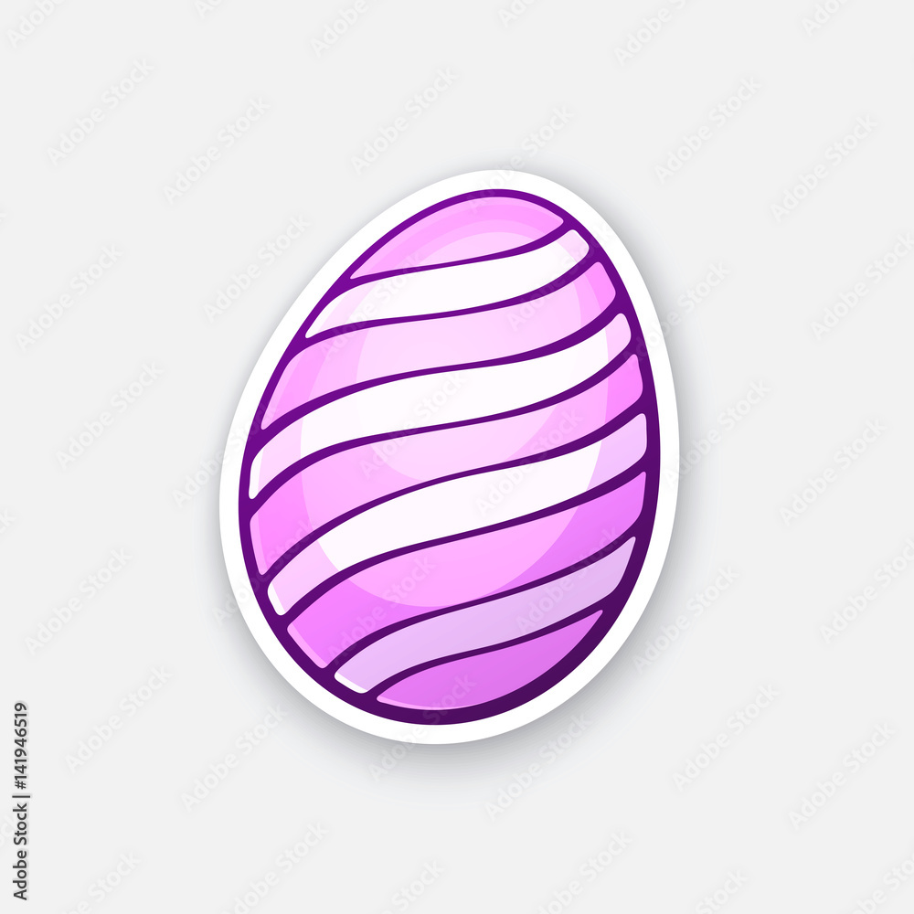 Vector illustration. Pink Easter egg with spiral pattern. Sticker in cartoon style with contour. Decoration for greeting cards, patches, prints for clothes, badges, posters, emblems Vector illustration. Pink Easter egg with spiral pattern. Sticker in cartoon style with contour. Decoration for greeting cards, patches, prints for clothes, badges, posters, emblems
