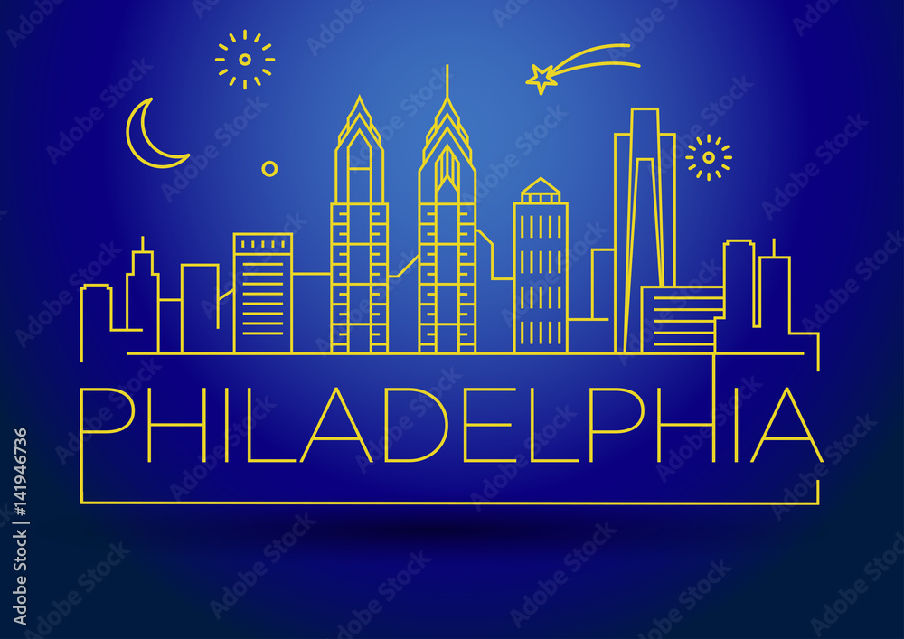 Minimal Philadelphia Linear City Skyline with Typographic Design