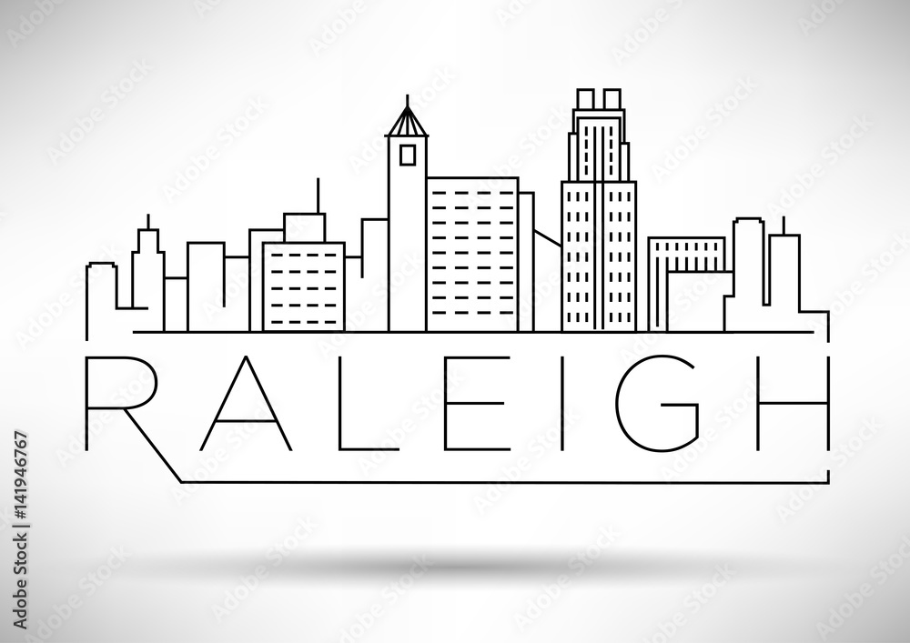 Obraz premium Minimal Raleigh Linear City Skyline with Typographic Design