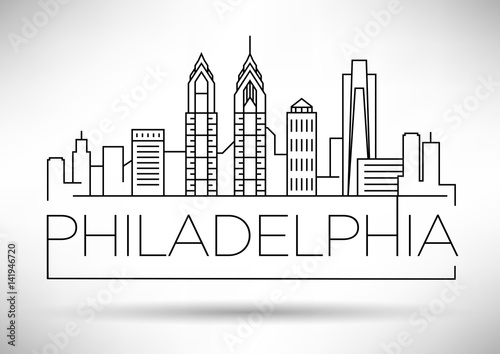 Fotografia Minimal Philadelphia Linear City Skyline with Typographic Design