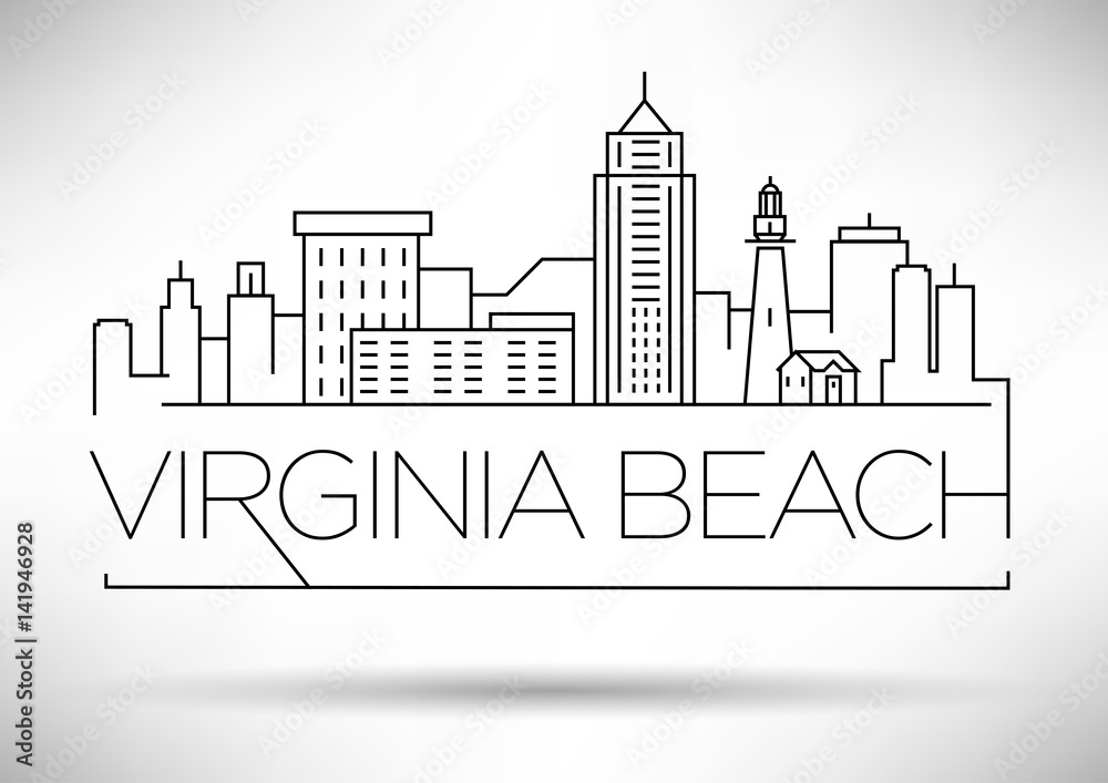 Plakat Minimalna liniowa panorama miasta Virginia Beach z typograficznym wzorem
