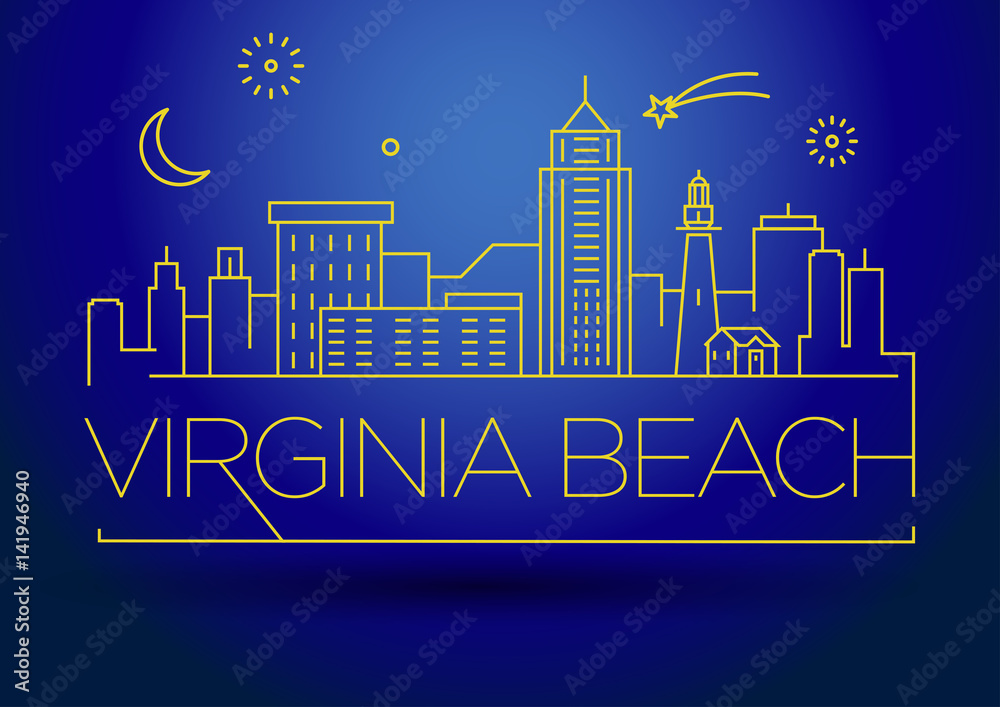 Minimal Virginia Beach Linear City Skyline with Typographic Design