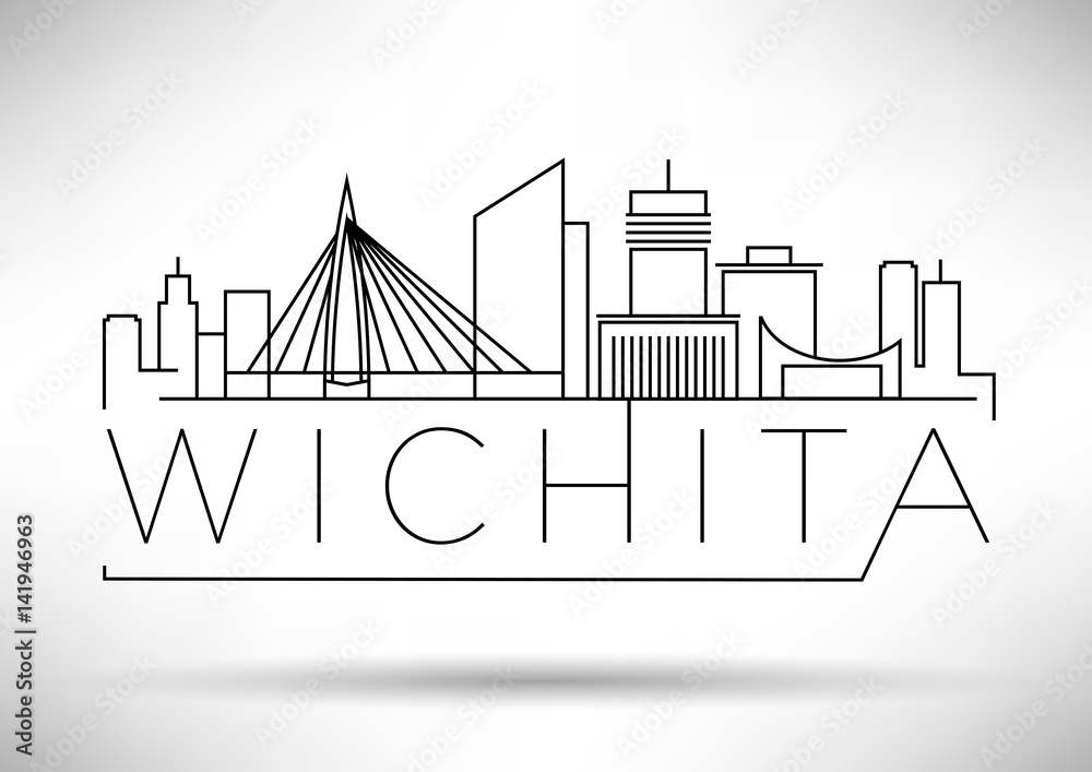 Fototapeta Minimal Wichita Linear City Skyline with Typographic Design