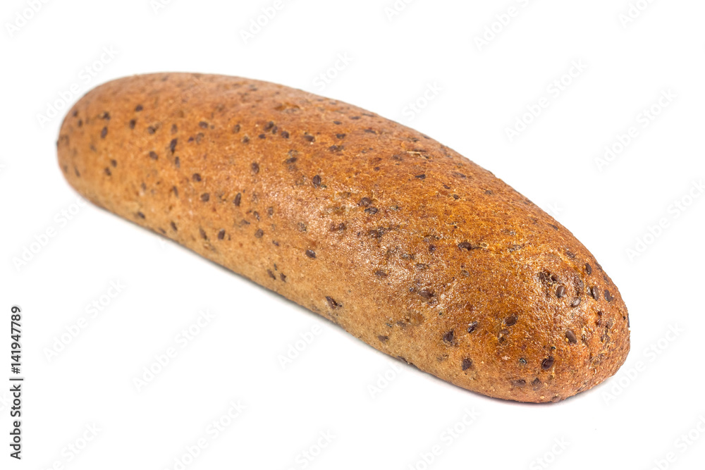 Dark rye bread with seeds on white background Dark rye bread with seeds on white background