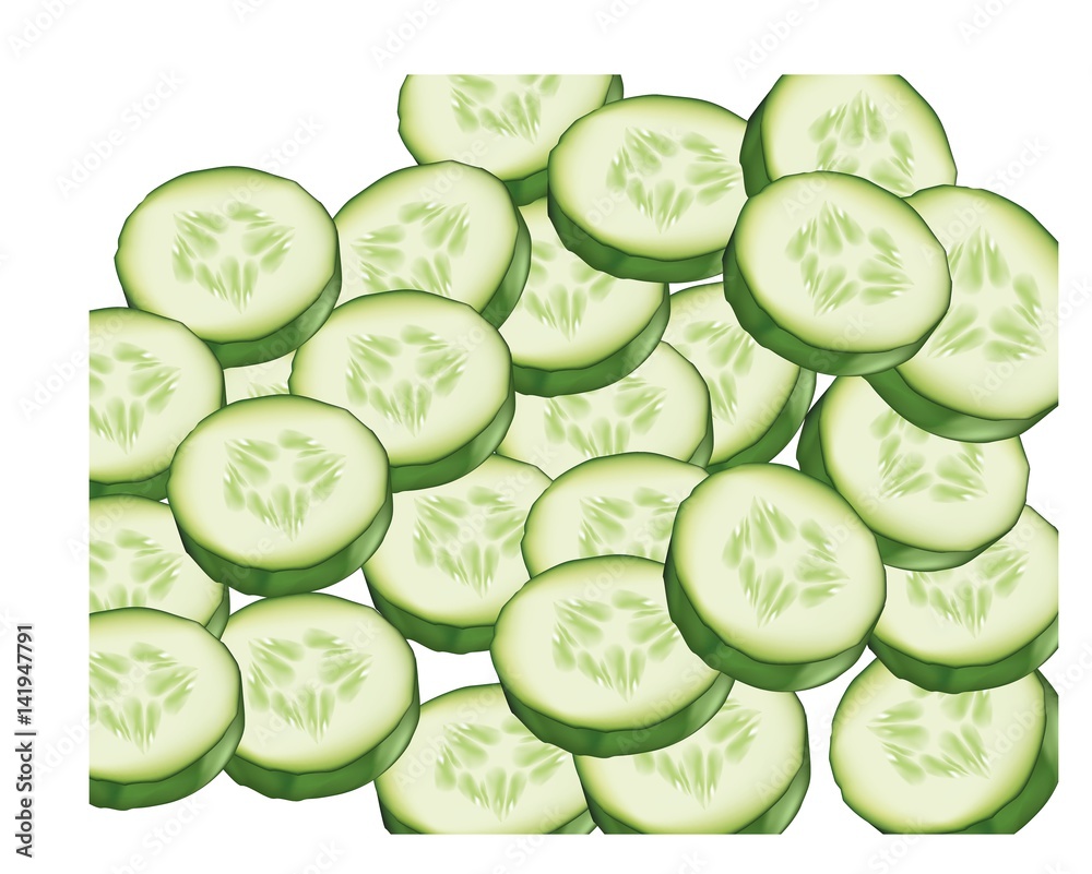 Slices of cucumbers on white background