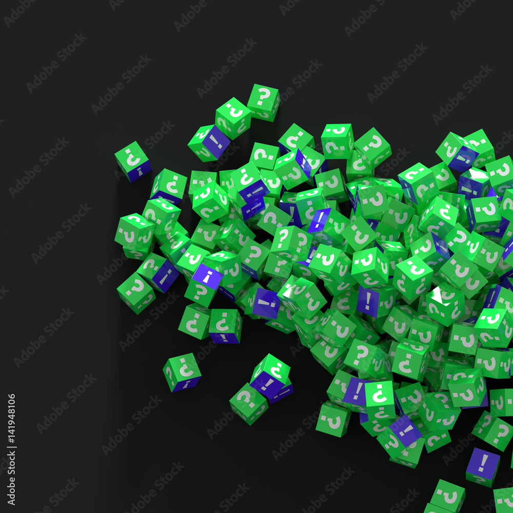 Infinite cubes with question and exclamation marks, 3d rendering Infinite cubes with question and exclamation marks, 3d rendering