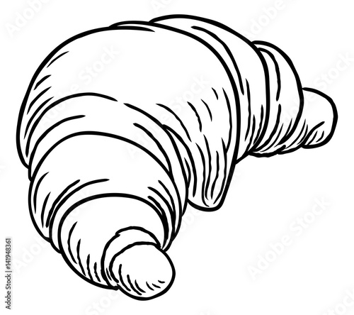 Croissant Vintage Retro Woodcut Style