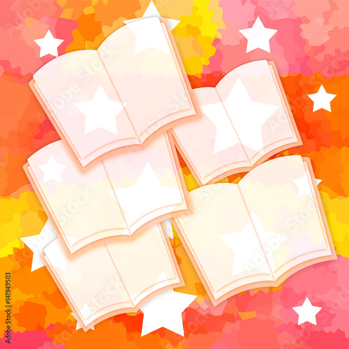 Magic books with blank pages on a bright background with stars photo