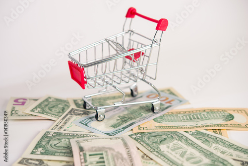 Money, dollars and shopping cart