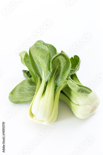 Bunch of fresh green baby bok choy, on white background
