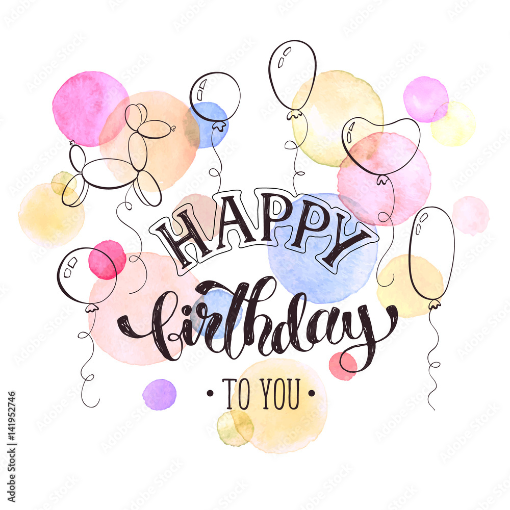 L'inscription Happy Birthday. Une Carte De Voeux Avec Calligraphie.  Illustration de Vecteur - Illustration du illustration, confettis: 220195929