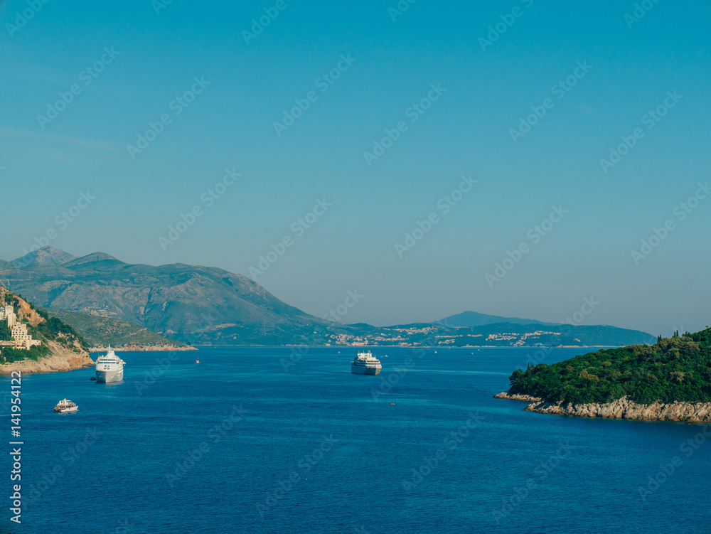 Cruise ships near the old town of Dubrovnik, Croatia.