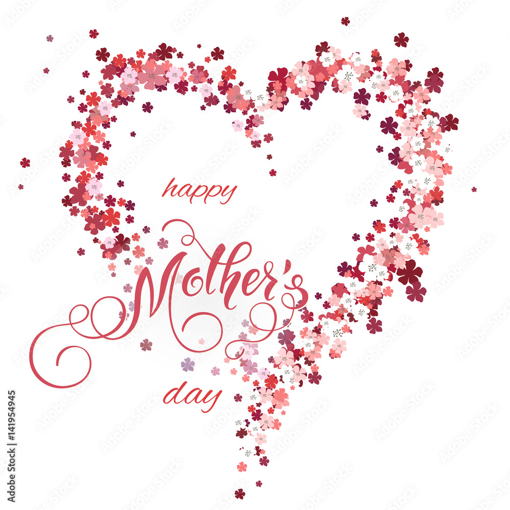 Floral heart and Mothers Day Lettering. Spring holidays. Vector Illustration EPS10